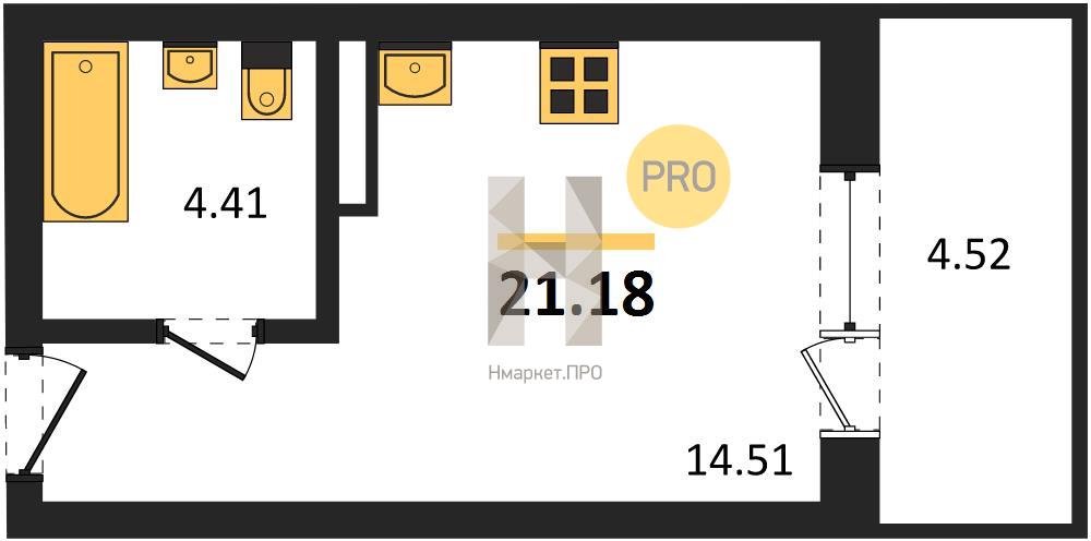 Квартира, 21.18 кв.м, 2/10 этаж