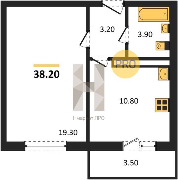 1—комн. квартира, 38.2 кв.м, 11/17 этаж