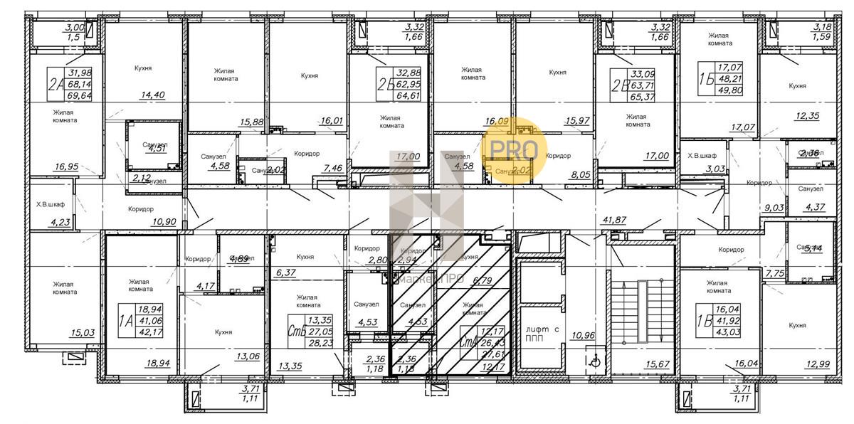 2—комн. квартира, 64.61 кв.м, 3/25 этаж