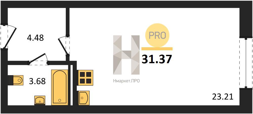 Квартира, 31.37 кв.м, 6/8 этаж