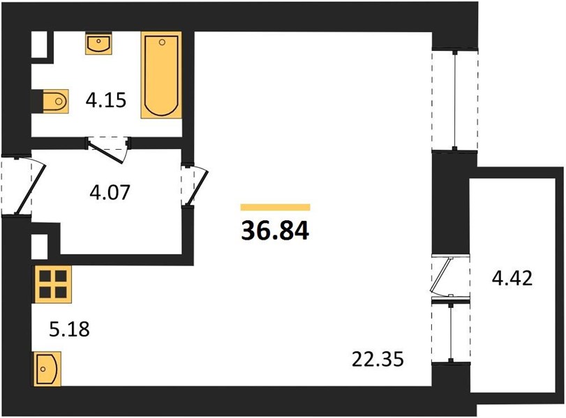 1—комн. квартира, 36.84 кв.м, 5/10 этаж