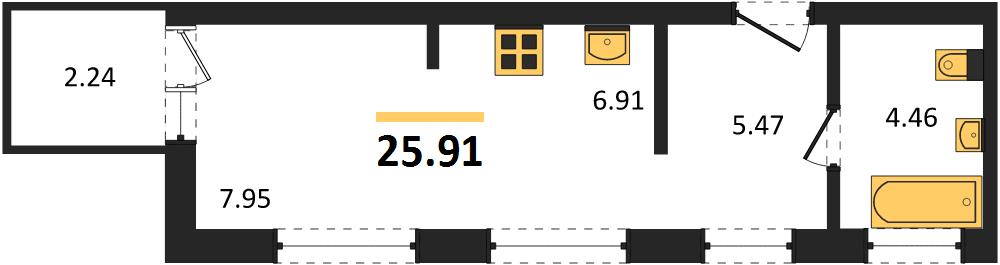 Квартира, 25.91 кв.м, 11/16 этаж