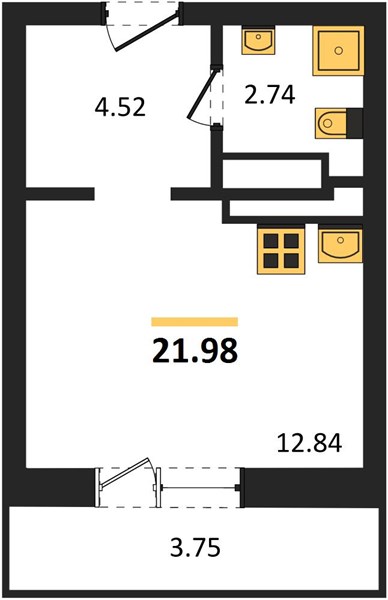 ЖК «Мед» · Студия · 21.98 м² · 24 этаж