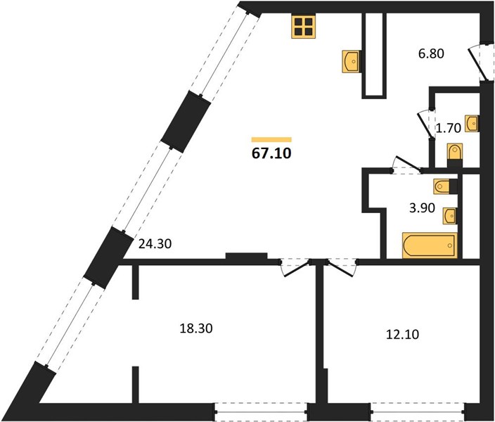 ЖК «Линдовский» · 2-комнатная квартира · 67.1 м² · 21 этаж
