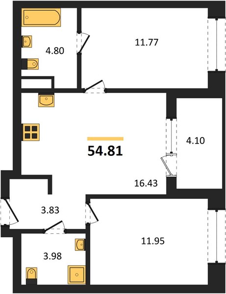 ЖК «Левобережный» · 2-комнатная квартира · 54.81 м² · 18 этаж