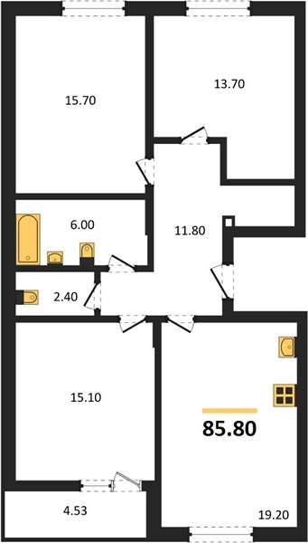 ЖК «Кузнечиха Город» · 3-комнатная квартира · 85.8 м² · 1 этаж