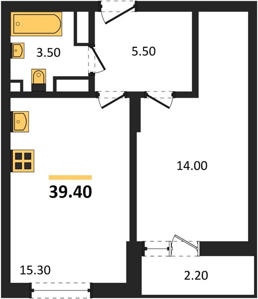 ЖК «Кузнечиха Город» · 1-комнатная квартира · 39.4 м² · 24 этаж