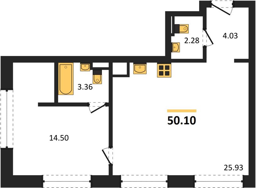 ЖК «Статус на Гребном канале» · 1-комнатная квартира · 50.1 м² · 2 этаж