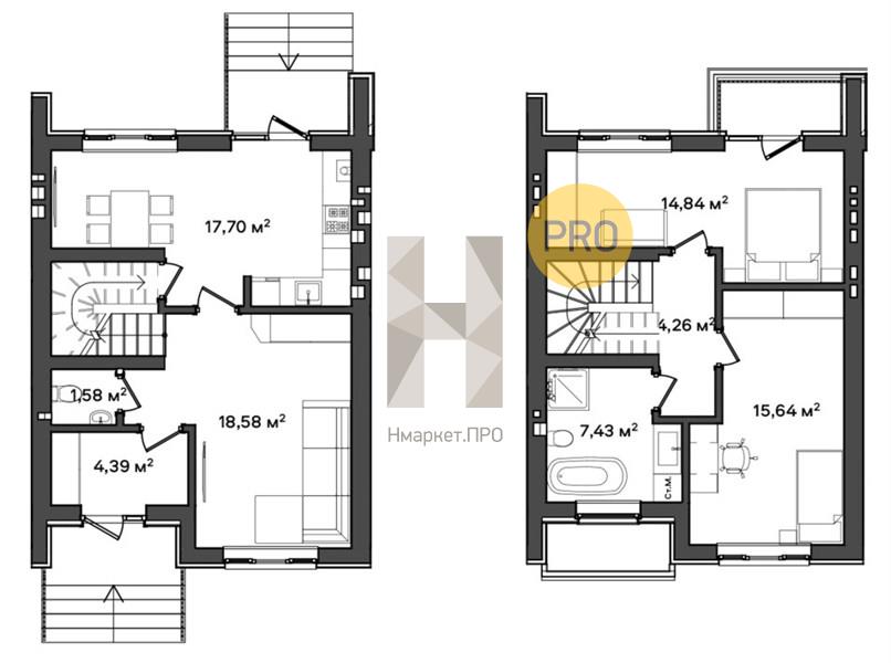 3—комн. квартира, 98 кв.м, 1/2 этаж