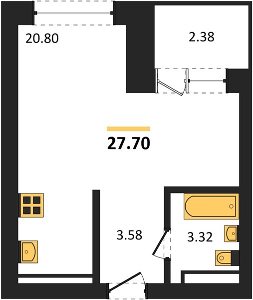 Квартира, 28.89 кв.м, 17/28 этаж