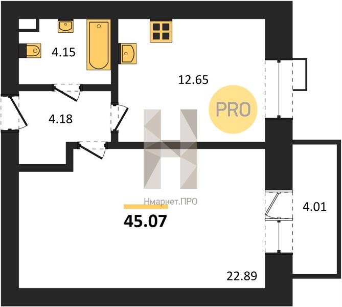 1—комн. квартира, 45.07 кв.м, 7/10 этаж