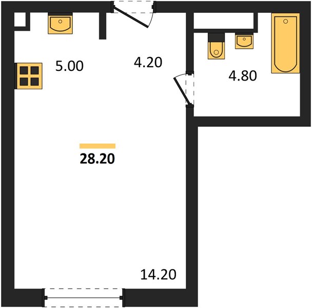 ЖК «Левел Волга» · Студия · 28.2 м² · 5 этаж