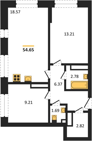 ЖК «Новая-Львовская» · 2-комнатная квартира · 54.65 м² · 2 этаж