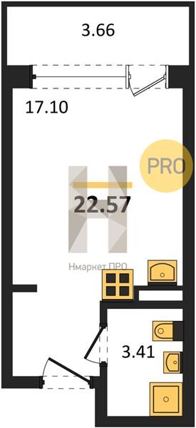 1—комн. квартира, 22.57 кв.м, 2/24 этаж