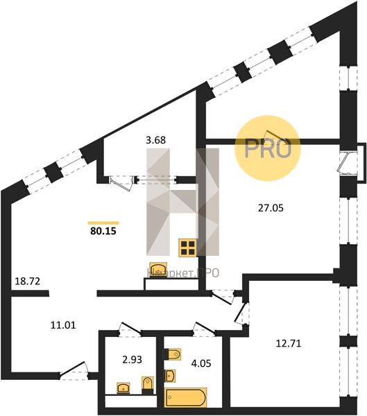 2—комн. квартира, 78.31 кв.м, 8/21 этаж