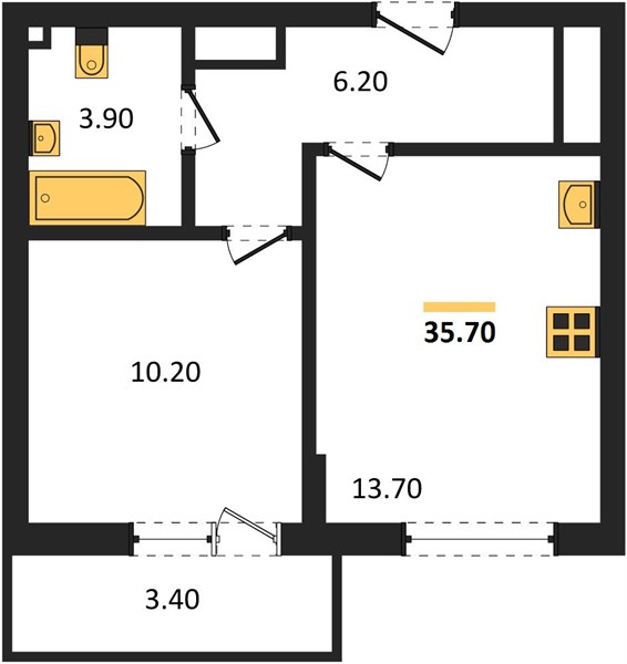 ЖК «Кузнечиха Город» · 1-комнатная квартира · 35.7 м² · 20 этаж