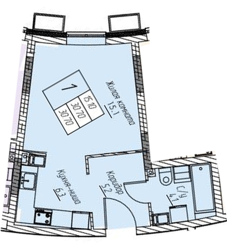 ЖК «Доминант» · Студия · 30.7 м² · 6 этаж