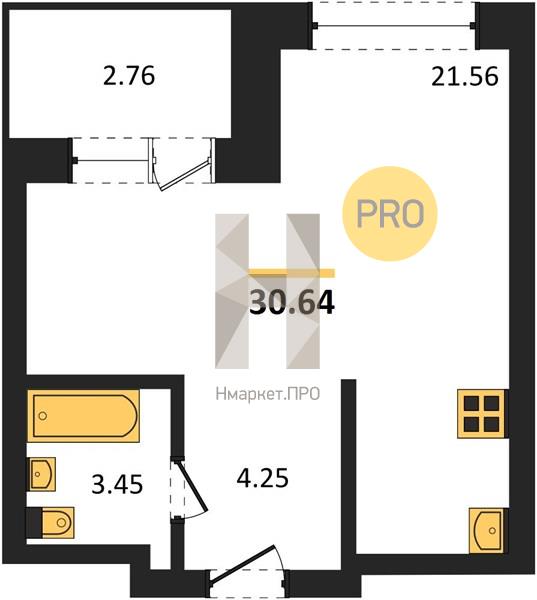 Квартира, 30.64 кв.м, 18/28 этаж
