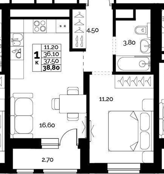 ЖК «Искра» · 1-комнатная квартира · 37.5 м² · 13 этаж
