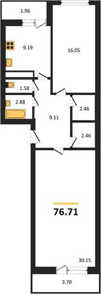 2—комн. квартира, 76.71 кв.м, 10/25 этаж