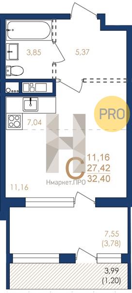 Квартира, 32.4 кв.м, 2/17 этаж