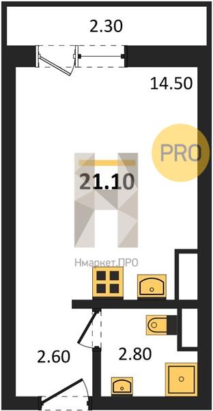 1—комн. квартира, 21.1 кв.м, 18/18 этаж