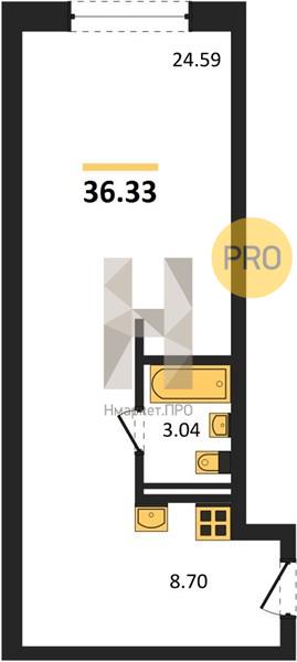 Квартира, 36.33 кв.м, 2/8 этаж
