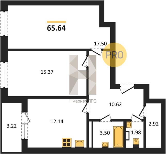2—комн. квартира, 65.64 кв.м, 3/18 этаж