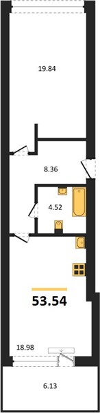 1—комн. квартира, 53.54 кв.м, 6/9 этаж