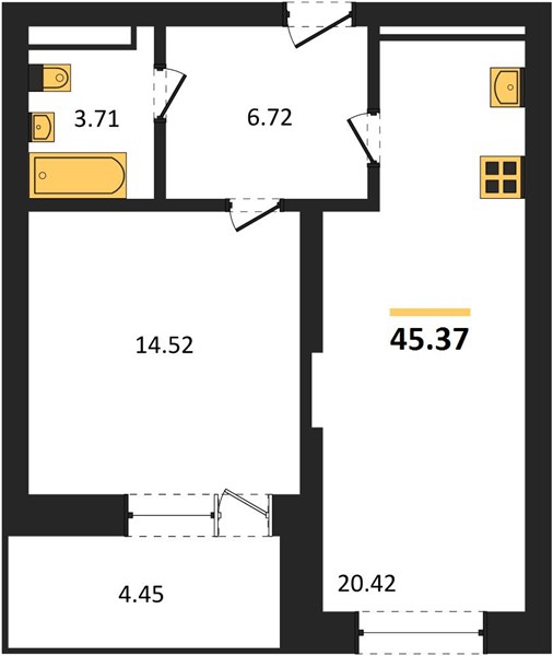 1—комн. квартира, 47.59 кв.м, 17/28 этаж