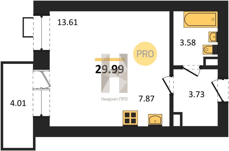 Квартира, 29.99 кв.м, 7/10 этаж