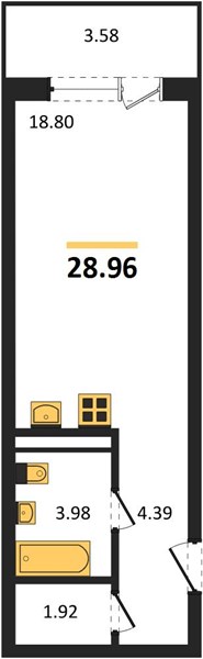 Квартира, 28.96 кв.м, 9/21 этаж