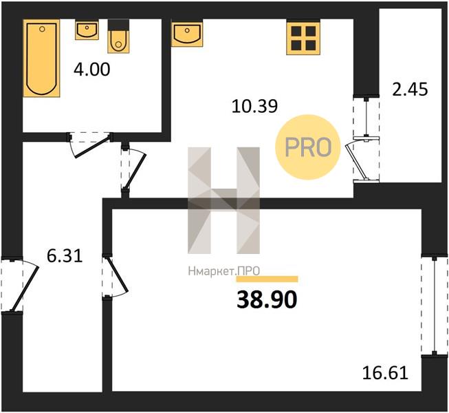 1—комн. квартира, 38.9 кв.м, 8/17 этаж