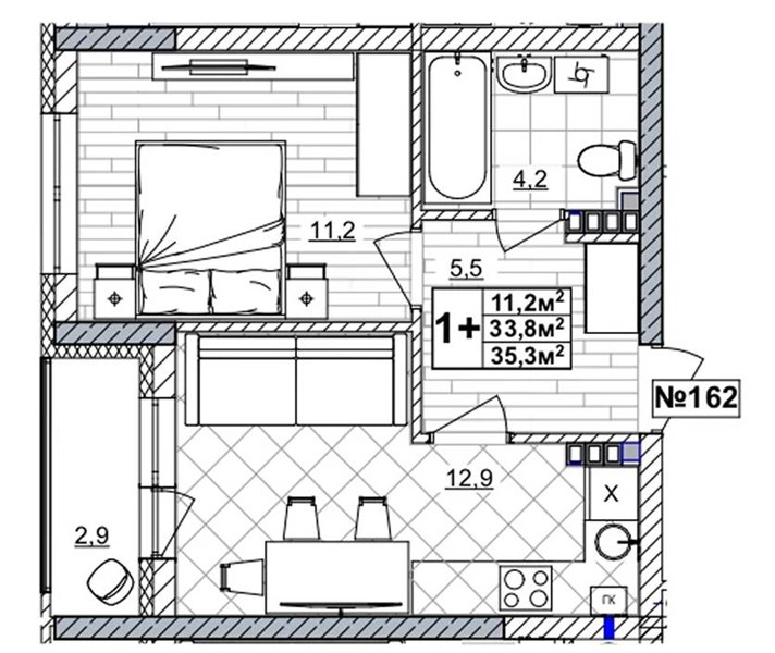 ЖК «Смородина» · 1-комнатная квартира · 35.3 м² · 4 этаж