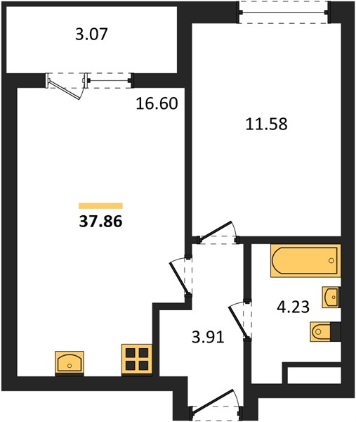ЖК «Менделеев» · 1-комнатная квартира · 37.86 м² · 13 этаж