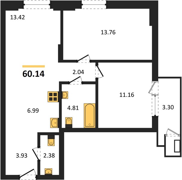 ЖК «Черниговская» · 2-комнатная квартира · 60.14 м² · 5 этаж