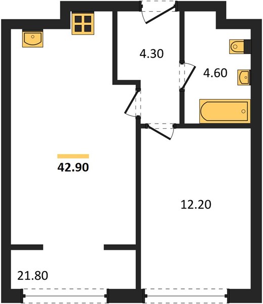 ЖК «Линдовский» · 1-комнатная квартира · 42.9 м² · 12 этаж