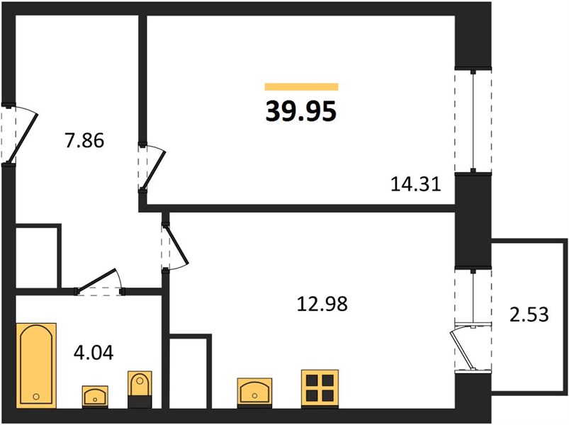 ЖК «Анкор» · 1-комнатная квартира · 39.95 м² · 17 этаж