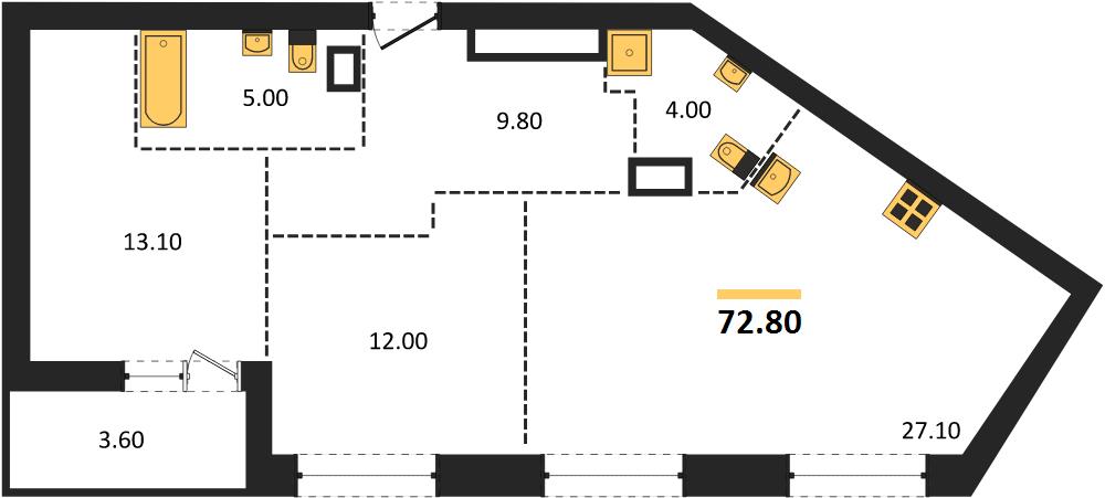 ЖК «Грандъ» · 2-комнатная квартира · 72.8 м² · 7 этаж
