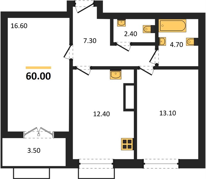ЖК «Щелоковский» · 2-комнатная квартира · 60 м² · 16 этаж