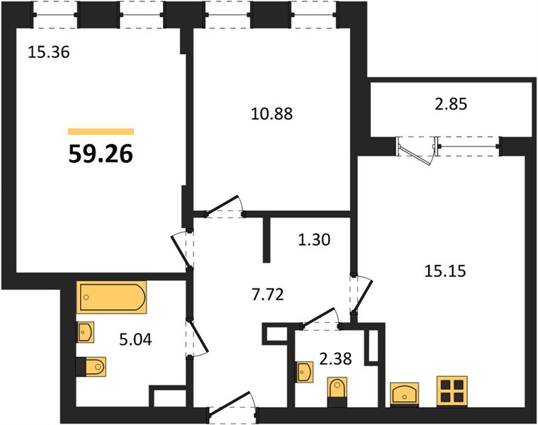 2—комн. квартира, 59.26 кв.м, 7/16 этаж