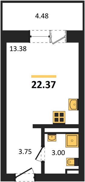 Квартира, 22.37 кв.м, 18/28 этаж