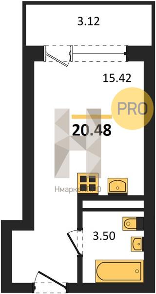 Квартира, 20.48 кв.м, 16/18 этаж