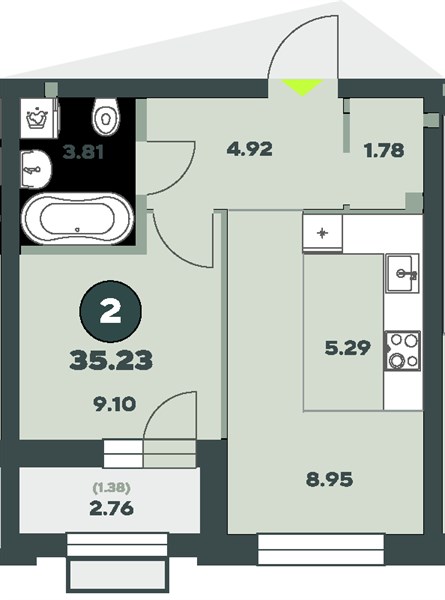 ЖК «Авторика» · 2-комнатная квартира · 35.22 м² · 10 этаж