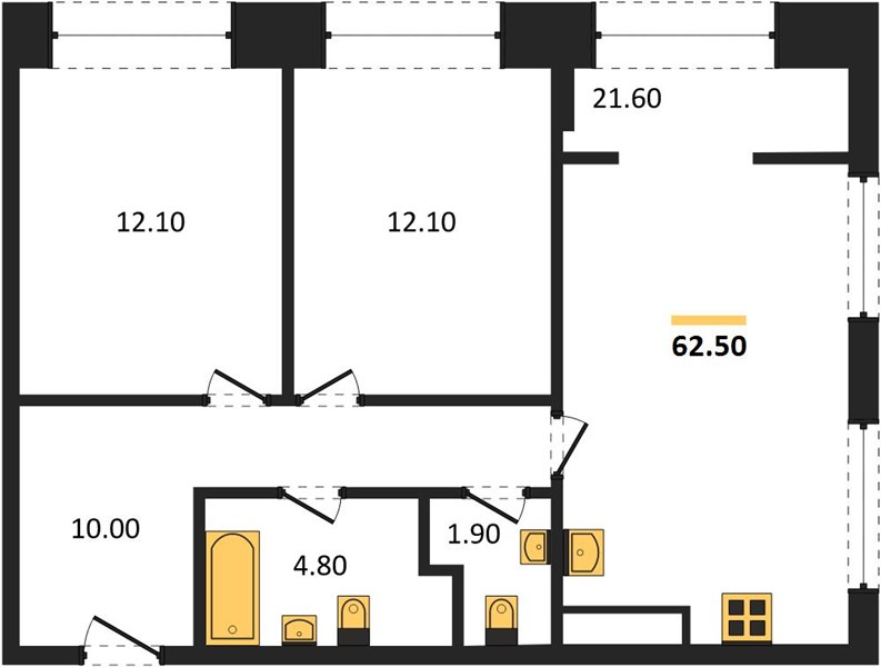 ЖК «Линдовский» · 2-комнатная квартира · 62.5 м² · 13 этаж