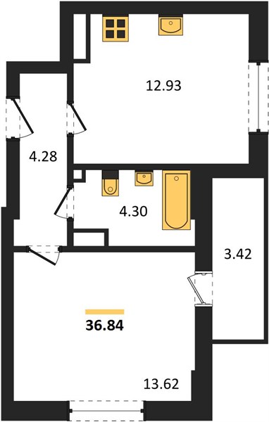 ЖК «Менделеев» · 1-комнатная квартира · 36.84 м² · 15 этаж