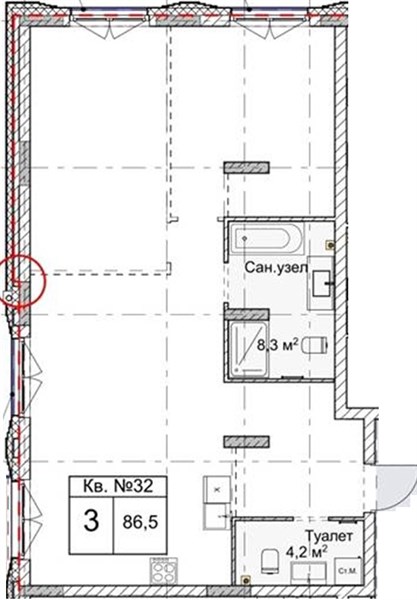 ЖК «Огни Започаинья» · 3-комнатная квартира · 86.5 м² · 1 этаж