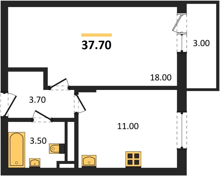 ЖК «Сормовский дуэт» · 1-комнатная квартира · 37.7 м² · 6 этаж