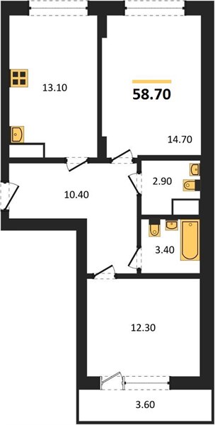 2—комн. квартира, 58.7 кв.м, 5/13 этаж