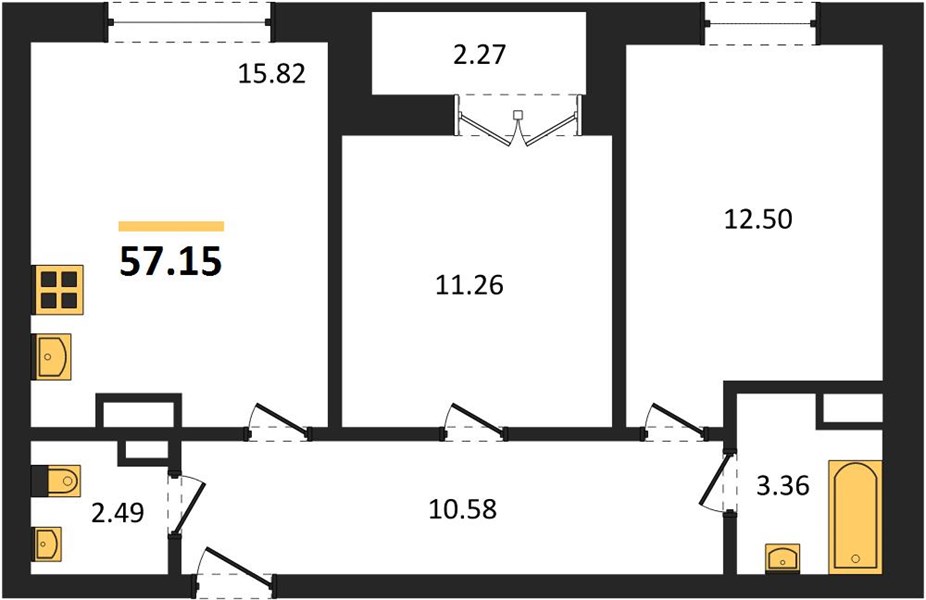 ЖК «Мед» · 2-комнатная квартира · 57.15 м² · 12 этаж